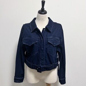 Good American Dark Wash 70s Icon Belted Cropped Denim Jacket 4 XL New